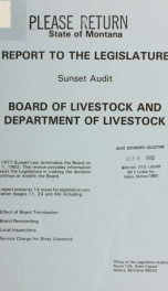 Report to the Legislature, sunset audit, Board of Livestock and Department of Livestock_cover