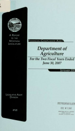 Department of Agriculture, financial-compliance audit for the two fiscal years ended ..._cover