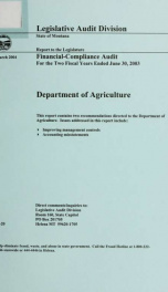 Department of Agriculture, financial-compliance audit for the two fiscal years ended ..._cover