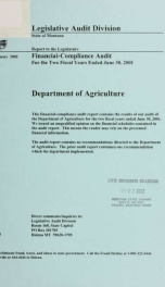 Department of Agriculture, financial-compliance audit for the two fiscal years ended ..._cover