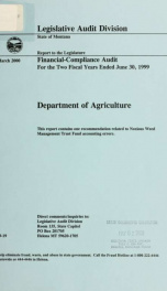 Department of Agriculture, financial-compliance audit for the two fiscal years ended ..._cover