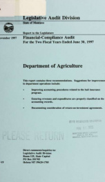 Department of Agriculture, financial-compliance audit for the two fiscal years ended ..._cover