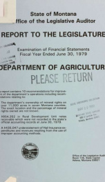 Department of Agriculture : report on examination of financial statements, fiscal year ended .._cover