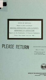 Montana Agricultural Loan Authority, Department of Agriculture : report on examination of financial statements, fiscal year ended.._cover