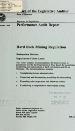 Hard rock mining regulation, Reclamation Division, Department of State Lands : performance audit report_cover