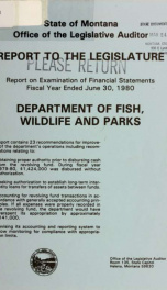 Department of Fish, Wildlife and Parks report on examination of financial statements .._cover