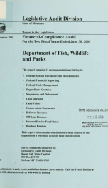 Department of Fish, Wildlife and Parks financial-compliance audit for the two fiscal years ended .._cover