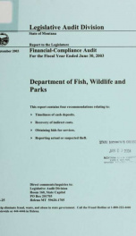 Department of Fish, Wildlife and Parks financial-compliance audit for the two fiscal years ended .._cover