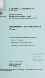 Department of Fish, Wildlife and Parks financial-compliance audit for the two fiscal years ended .._cover