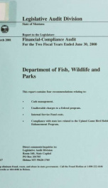 Department of Fish, Wildlife and Parks financial-compliance audit for the two fiscal years ended .._cover