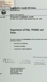 Department of Fish, Wildlife and Parks financial-compliance audit for the two fiscal years ended .._cover