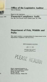 Department of Fish, Wildlife and Parks financial-compliance audit for the two fiscal years ended .._cover