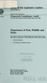 Department of Fish, Wildlife and Parks financial-compliance audit for the two fiscal years ended .._cover