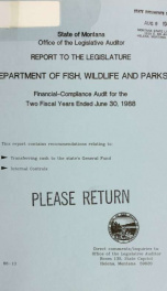 Department of Fish, Wildlife and Parks financial-compliance audit for the two fiscal years ended .._cover