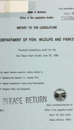 Department of Fish, Wildlife and Parks financial-compliance audit for the two fiscal years ended .._cover