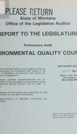 Report to the Legislature, performance audit, Environmental Quality Council_cover