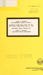 State of Montana, Environmental Quality Council, financial-compliance audit for the two fiscal years ended June 30, 1991_cover