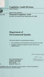 Department of Environmental Quality financial-compliance audit for the two fiscal years ended .._cover