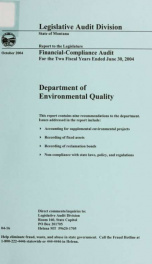 Department of Environmental Quality financial-compliance audit for the two fiscal years ended .._cover