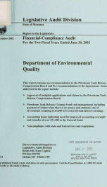 Department of Environmental Quality financial-compliance audit for the two fiscal years ended .._cover