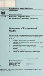 Department of Environmental Quality financial-compliance audit for the two fiscal years ended .._cover