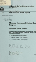 Montana guaranteed student loan program, Commissioner of Higher Education : performance audit report_cover