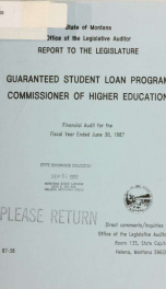 Guaranteed Student Loan Program, Commissioner of Higher Education financial audit for the fiscal year ended .._cover