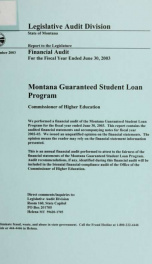 Guaranteed Student Loan Program, Commissioner of Higher Education financial audit for the fiscal year ended .._cover