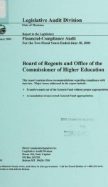 Board of Regents and Commissioner of Higher Education financial-compliance audit for the two fiscal years ended June 30 ..._cover