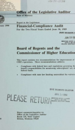 The Board of Regents and the Commissioner of Higher Education financial-compliance audit for the two fiscal years ended June 30 ..._cover