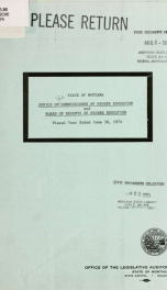 State of Montana, Office of Commissioner of Higher Education and Board of Regents of Higher Education fiscal year ended June 30, 1974_cover