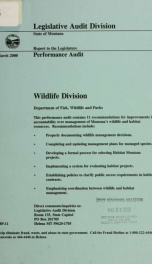 Wildlife Division, Department of Fish, Wildlife and Parks : performance audit_cover