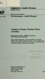 Analysis of game warden work activities, Department of Fish, Wildlife and Parks, Law Enforcement Division : performance audit report_cover