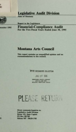 Montana Arts Council financial-compliance audit for the two fiscal years ended .._cover