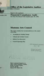 Montana Arts Council financial-compliance audit for the two fiscal years ended .._cover