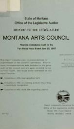 Montana Arts Council financial-compliance audit for the two fiscal years ended .._cover