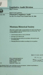 Montana Historical Society financial-compliance audit for the two fiscal years ended .._cover