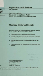 Montana Historical Society financial-compliance audit for the two fiscal years ended .._cover