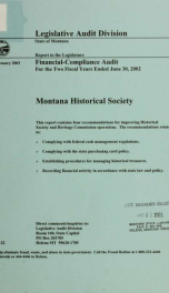 Montana Historical Society financial-compliance audit for the two fiscal years ended .._cover