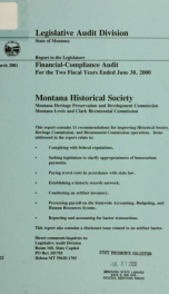 Montana Historical Society financial-compliance audit for the two fiscal years ended .._cover