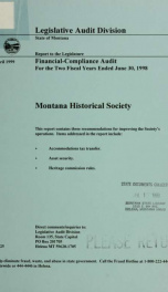 Montana Historical Society financial-compliance audit for the two fiscal years ended .._cover