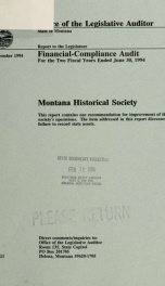 Montana Historical Society financial-compliance audit for the two fiscal years ended .._cover