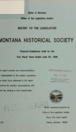 Montana Historical Society financial-compliance audit for the two fiscal years ended .._cover