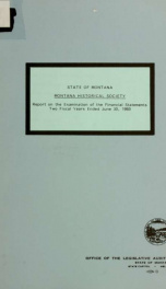 Montana Historical Society : report on examination of the financial statements, two fiscal years ended June 30,.._cover