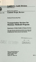 Transportation services for Montana medicaid program, Department of Public Health & Human Services : limited scope review_cover