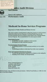 Medicaid in-home services programs, Department of Public Health and Human Services : performance audit_cover