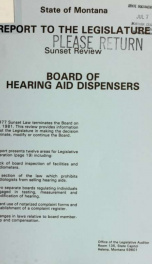 Report to the Legislature, sunset review, Board of Hearing Aid Dispensers_cover