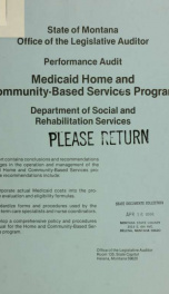 Performance audit report, Medicaid home and community-based services program, Department of Social and Rehabilitation Services_cover
