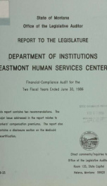 Department of Institutions, Eastmont Human Services Center, financial-compliance audit for the two fiscal years ended June 30, 1986_cover