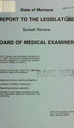 Board of Medical Examiners, sunset review : report to the Legislature_cover